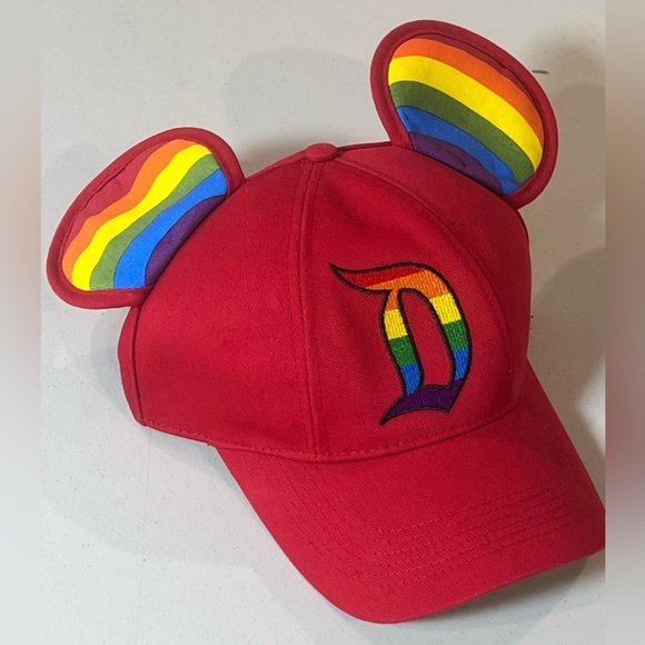 NWT Disney Parks One Size Red Mickey Ears Adult Hat Rainbow - Picture 1 of 6